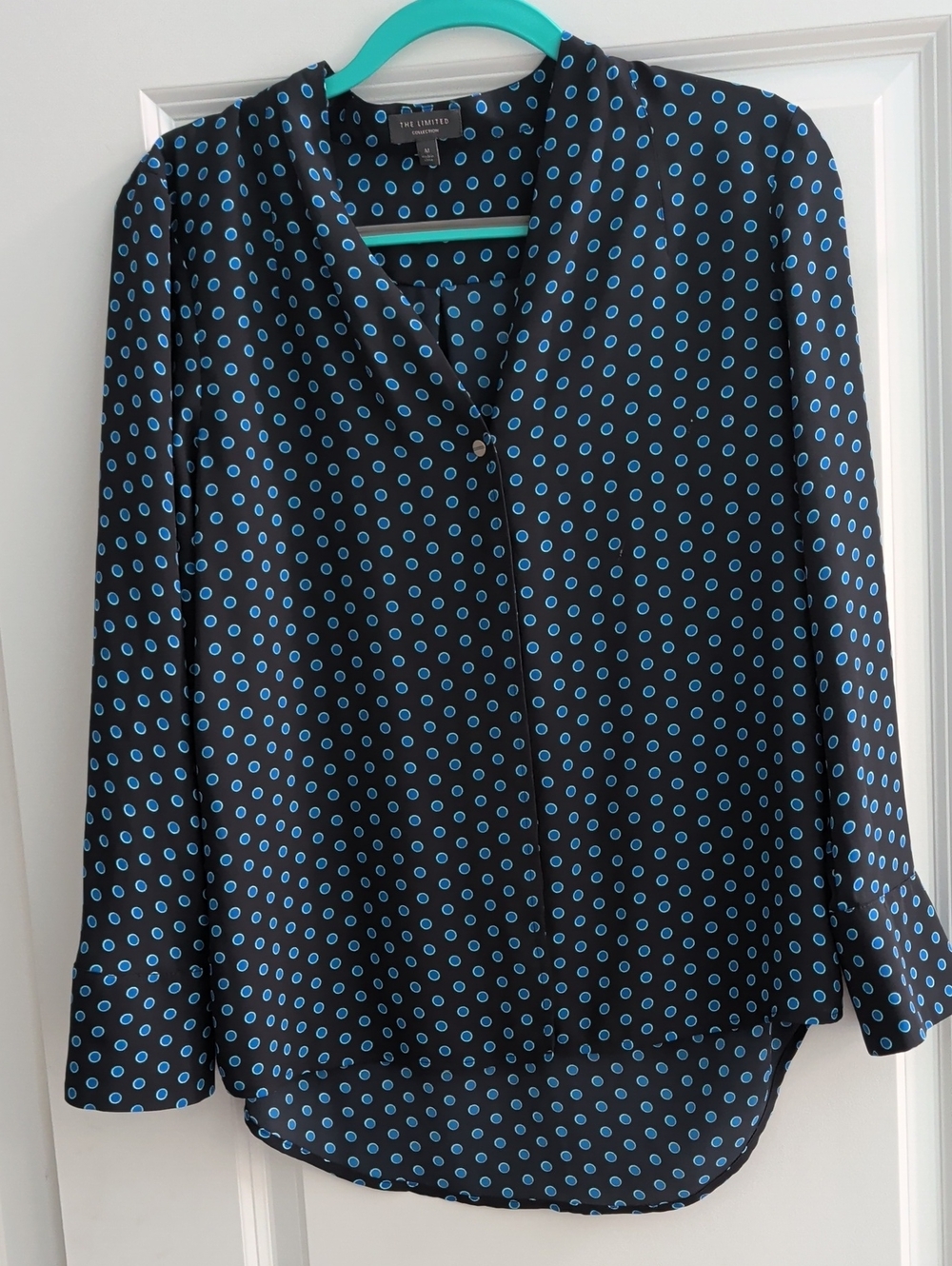 The Limited Black Blouse with Blue Polka Dot Print